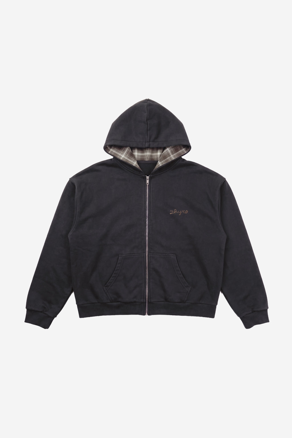 Anastasia Reversible Zip Hoodie in Plaid Black