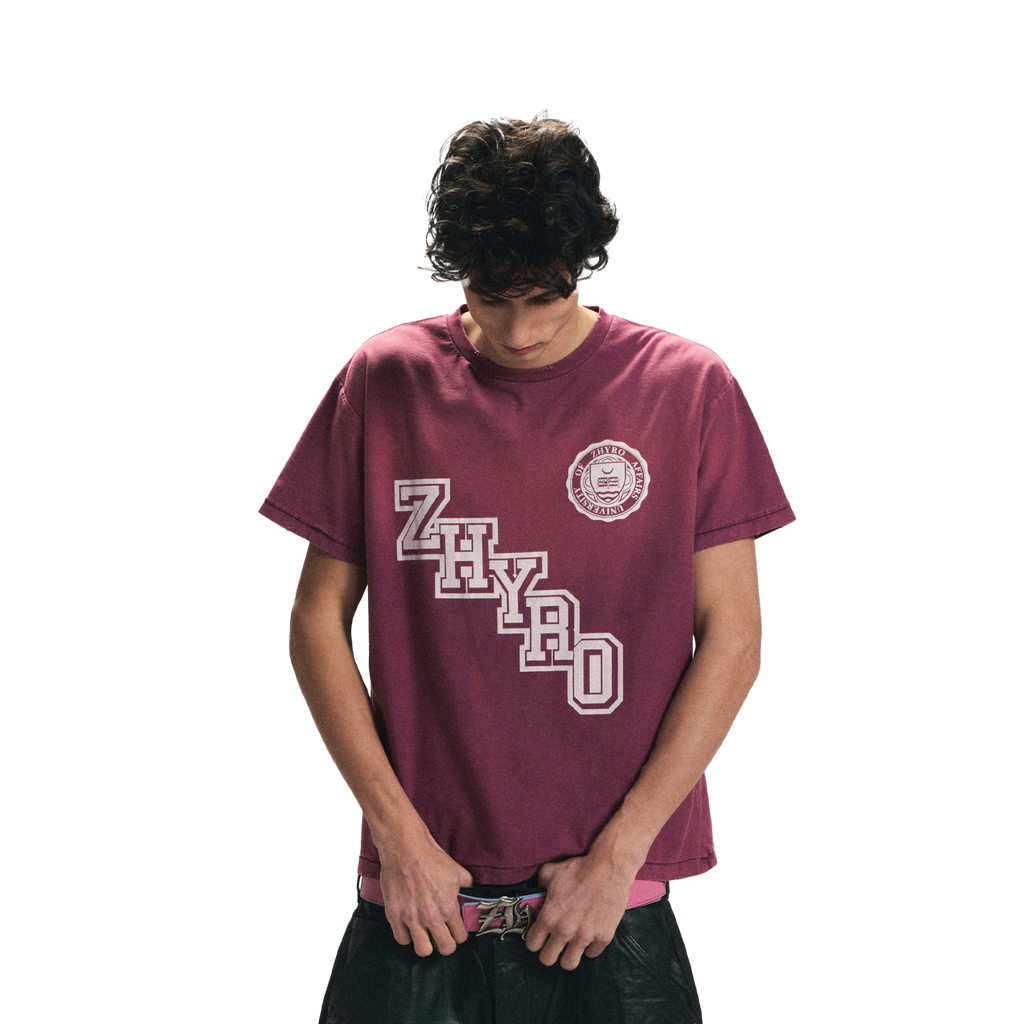 College Tee in Sunfaded Burgundy
