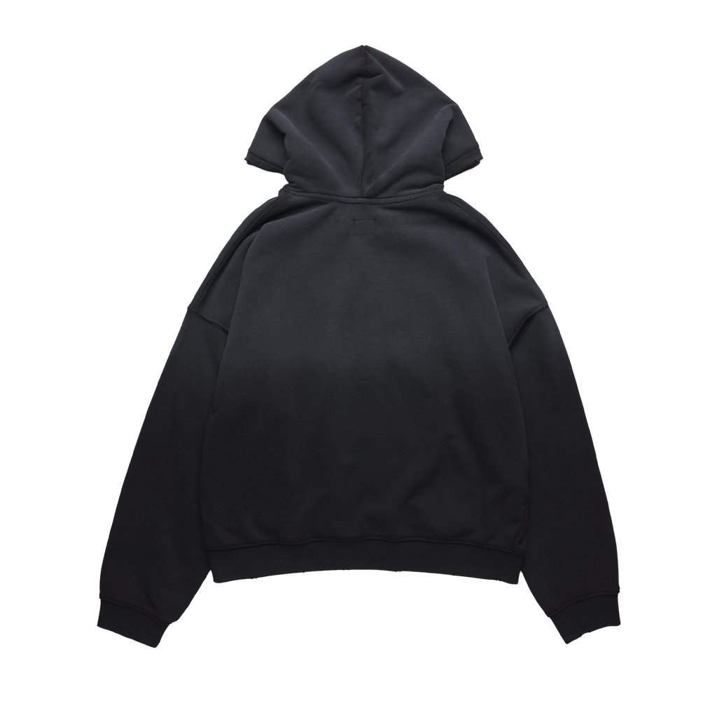 College Zip Hoodie in Sunfaded Black