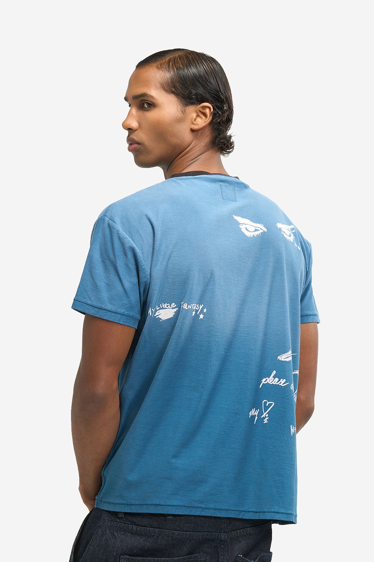 Eyes Tee in Washed Navy