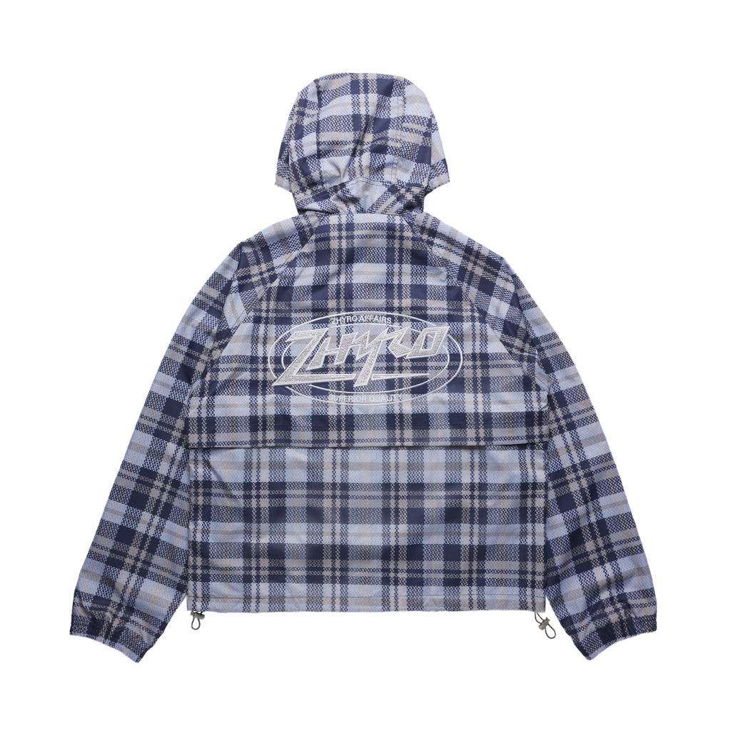 Hooded Plaid Windbreaker Jacket in Baby Blue