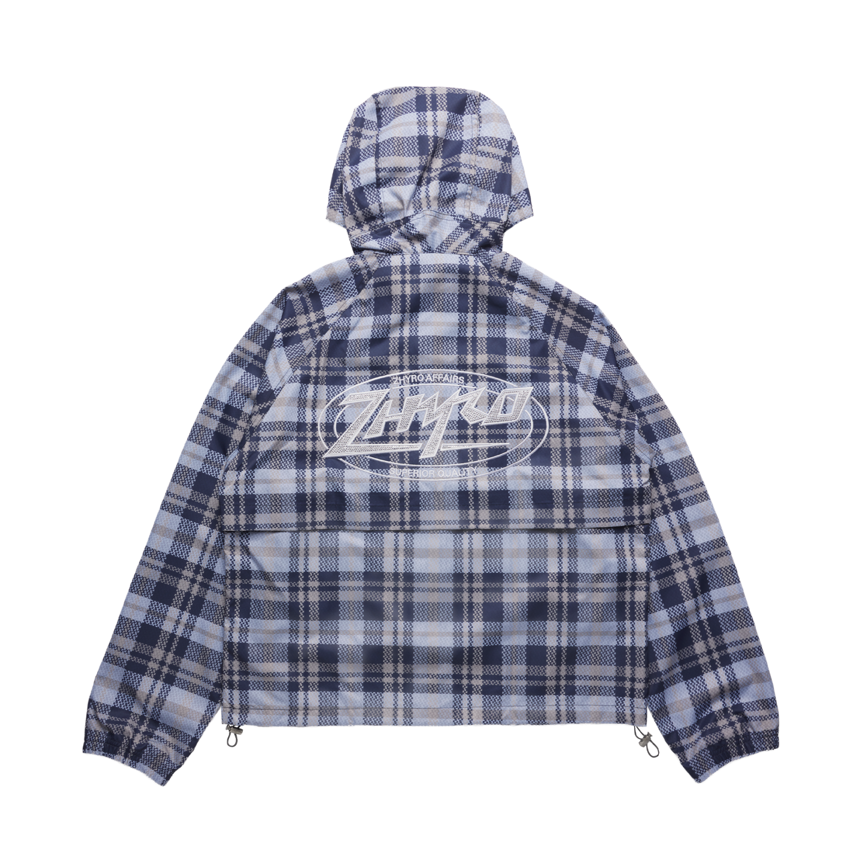 Hooded Plaid Windbreaker Jacket in Baby Blue
