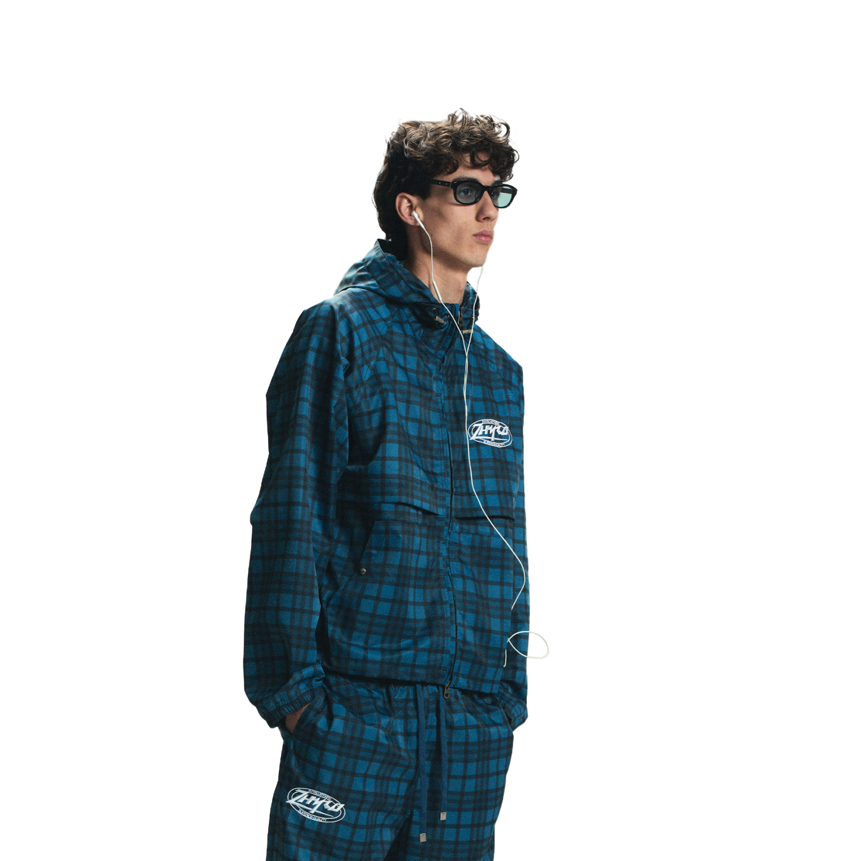 Hooded Plaid Windbreaker Jacket in Navy - ZHYRÖ © Registered E.U. Hooded Plaid Windbreaker Jacket in Navy - ZHYRÖ © Registered E.U.