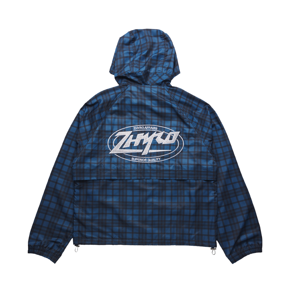 Hooded Plaid Windbreaker Jacket in Navy