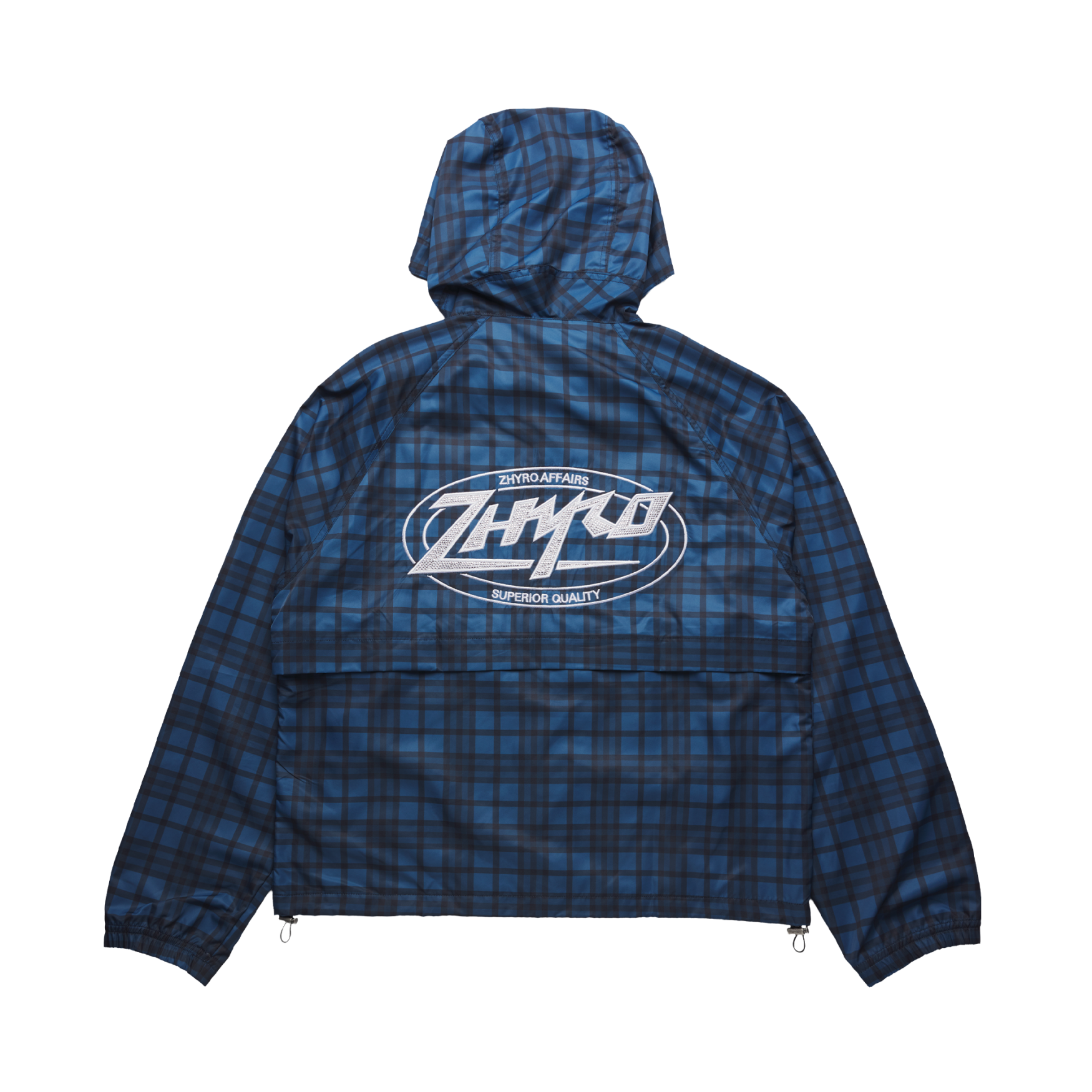 Hooded Plaid Windbreaker Jacket in Navy