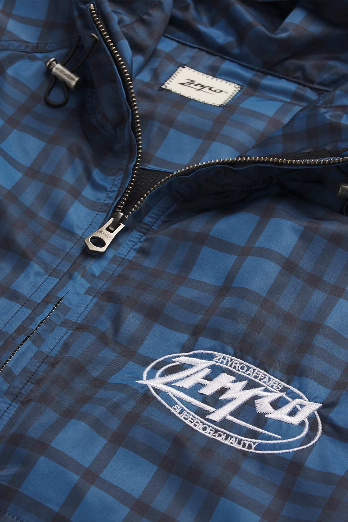 Hooded Plaid Windbreaker Jacket in Navy