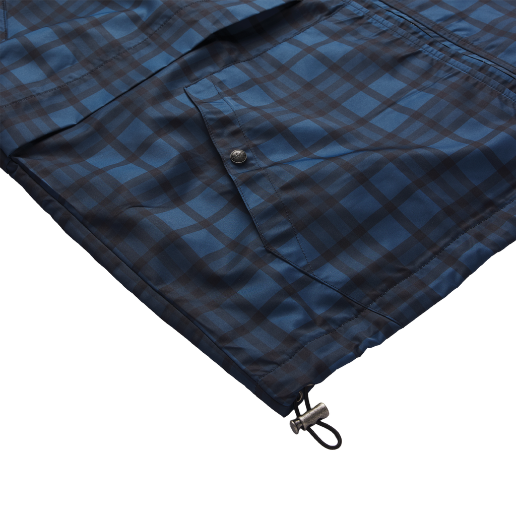 Hooded Plaid Windbreaker Jacket in Navy