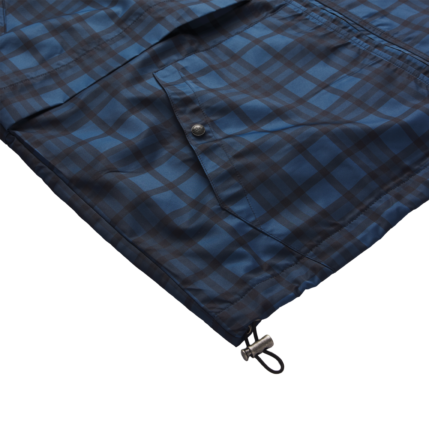 Hooded Plaid Windbreaker Jacket in Navy