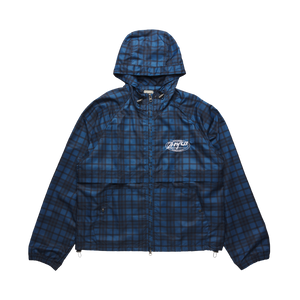 Hooded Plaid Windbreaker Jacket in Navy