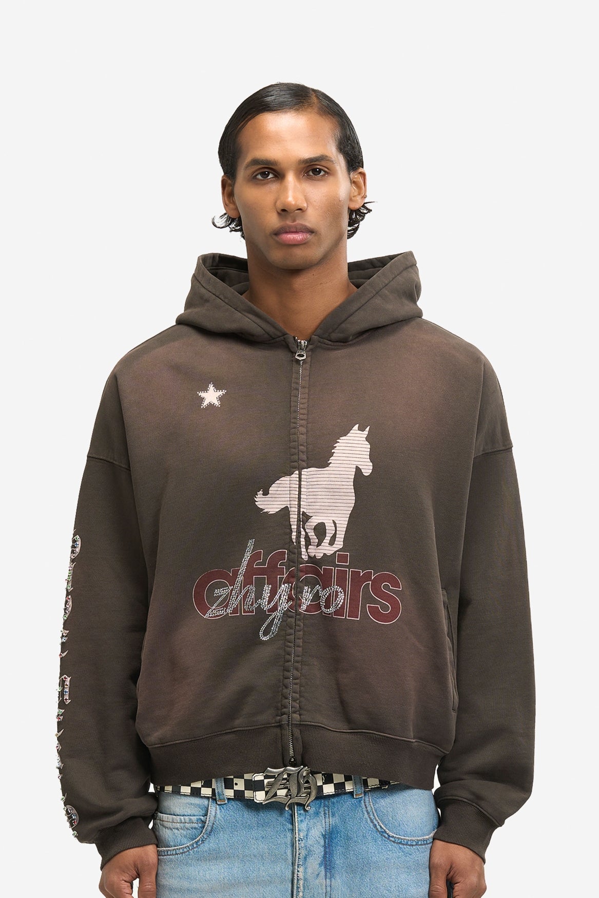 Horsey Zip Hoodie in Brown
