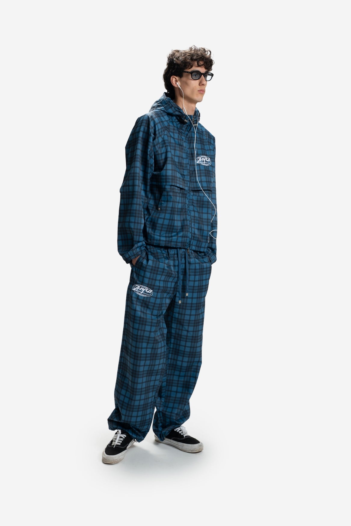 Nylon Plaid Pants in Navy