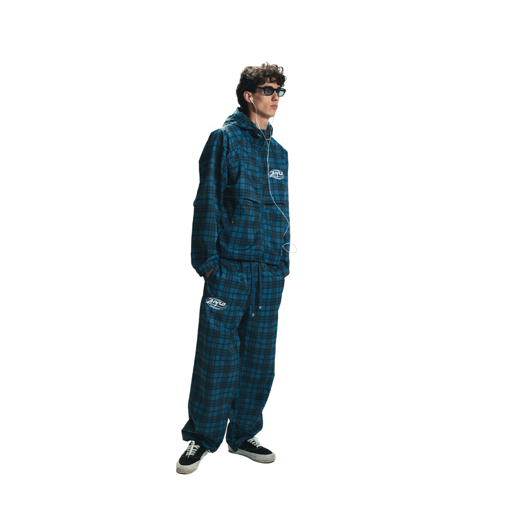 Nylon Plaid Pants in Navy