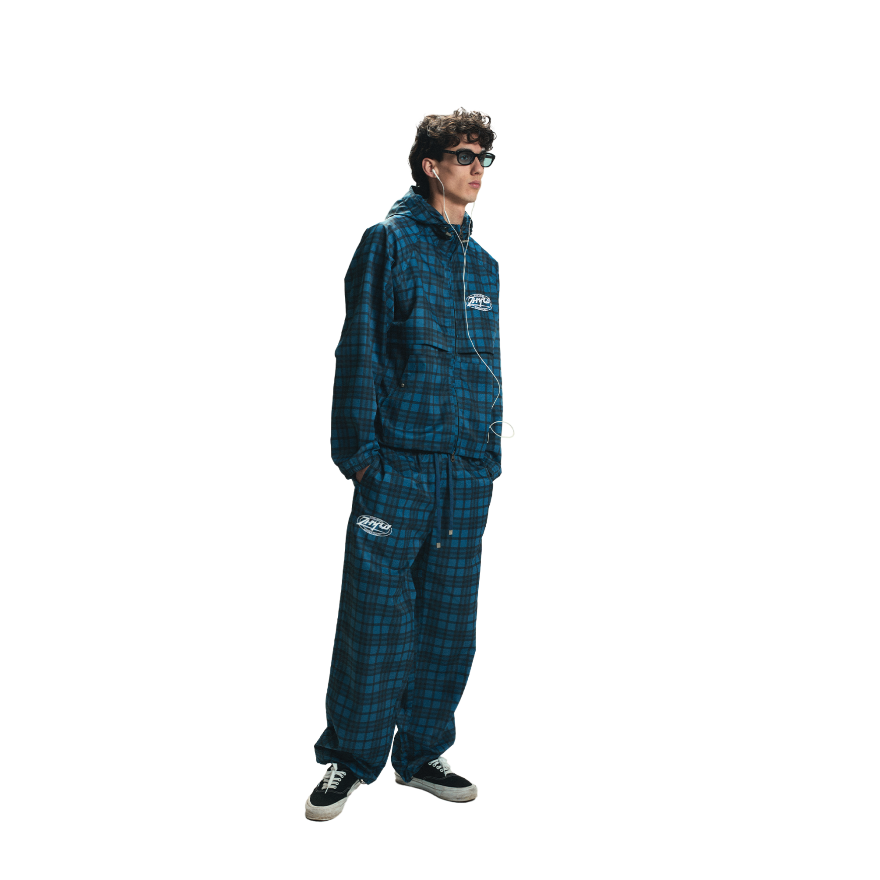 Nylon Plaid Pants in Navy