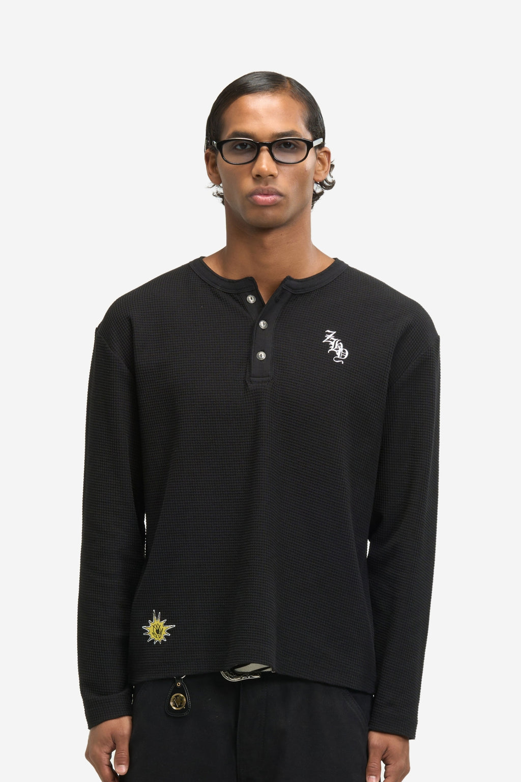 Waffle Henley in Black