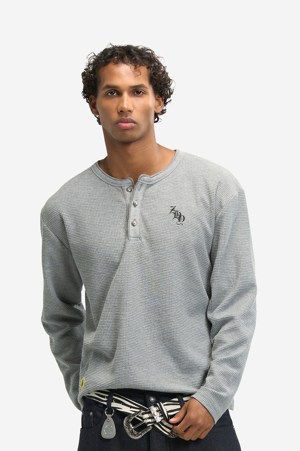 Waffle Henley in Grey Melange