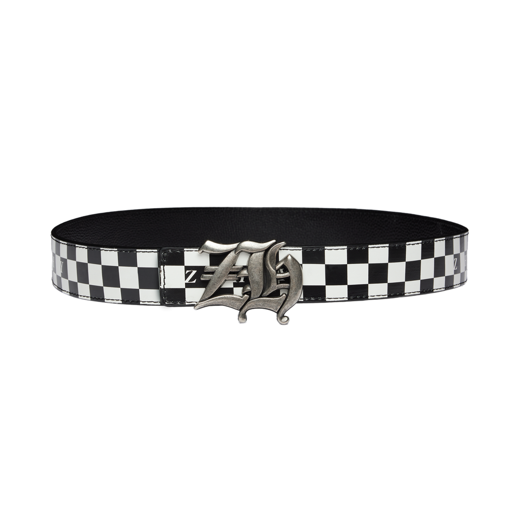 Reversible Leather Belt in Black Checker