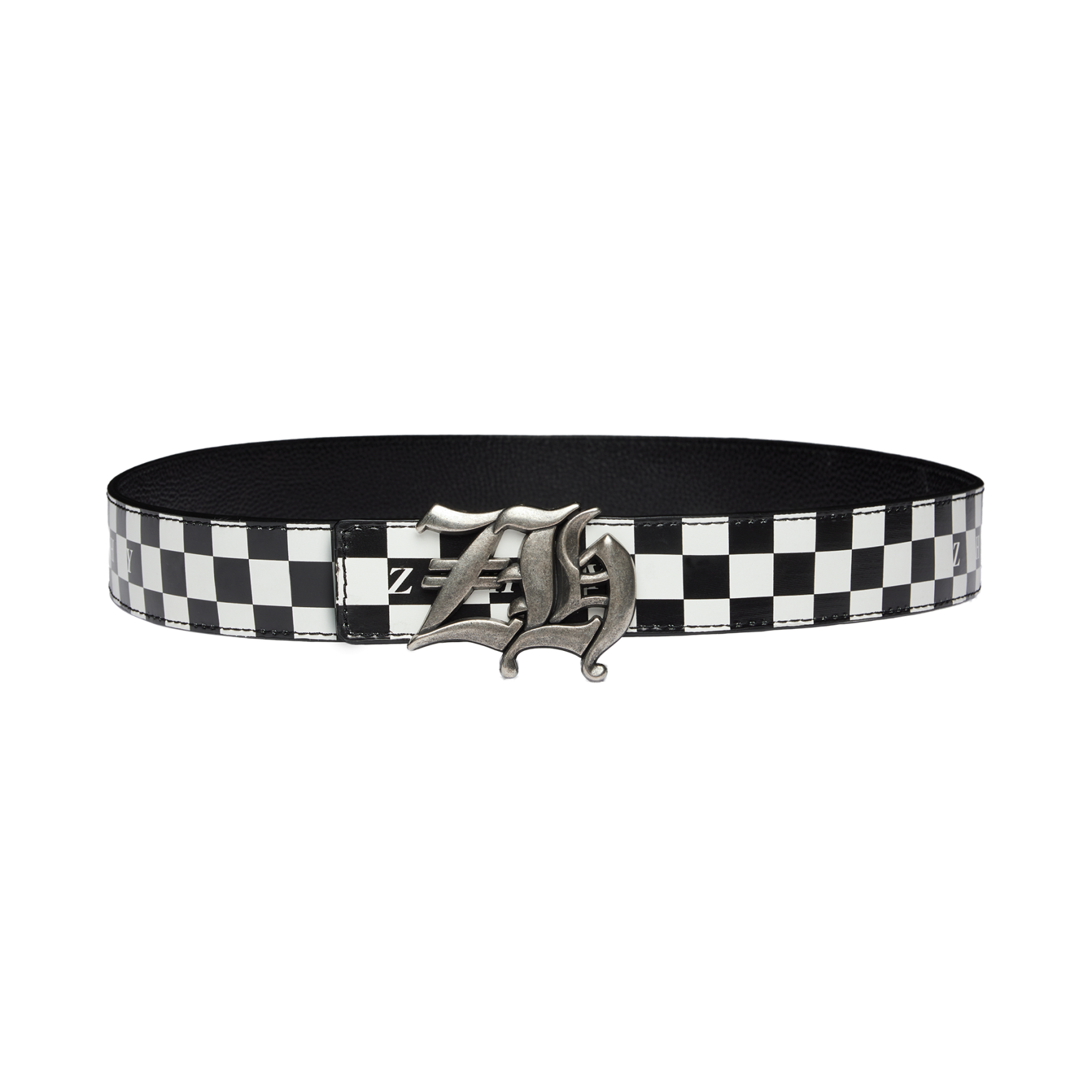 Reversible Leather Belt in Black Checker