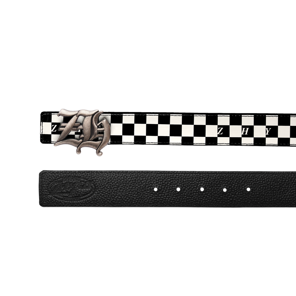 Reversible Leather Belt in Black Checker