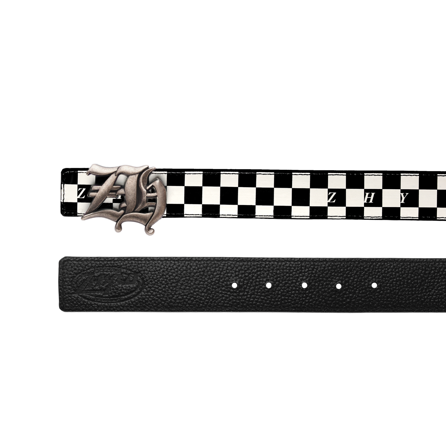 Reversible Leather Belt in Black Checker