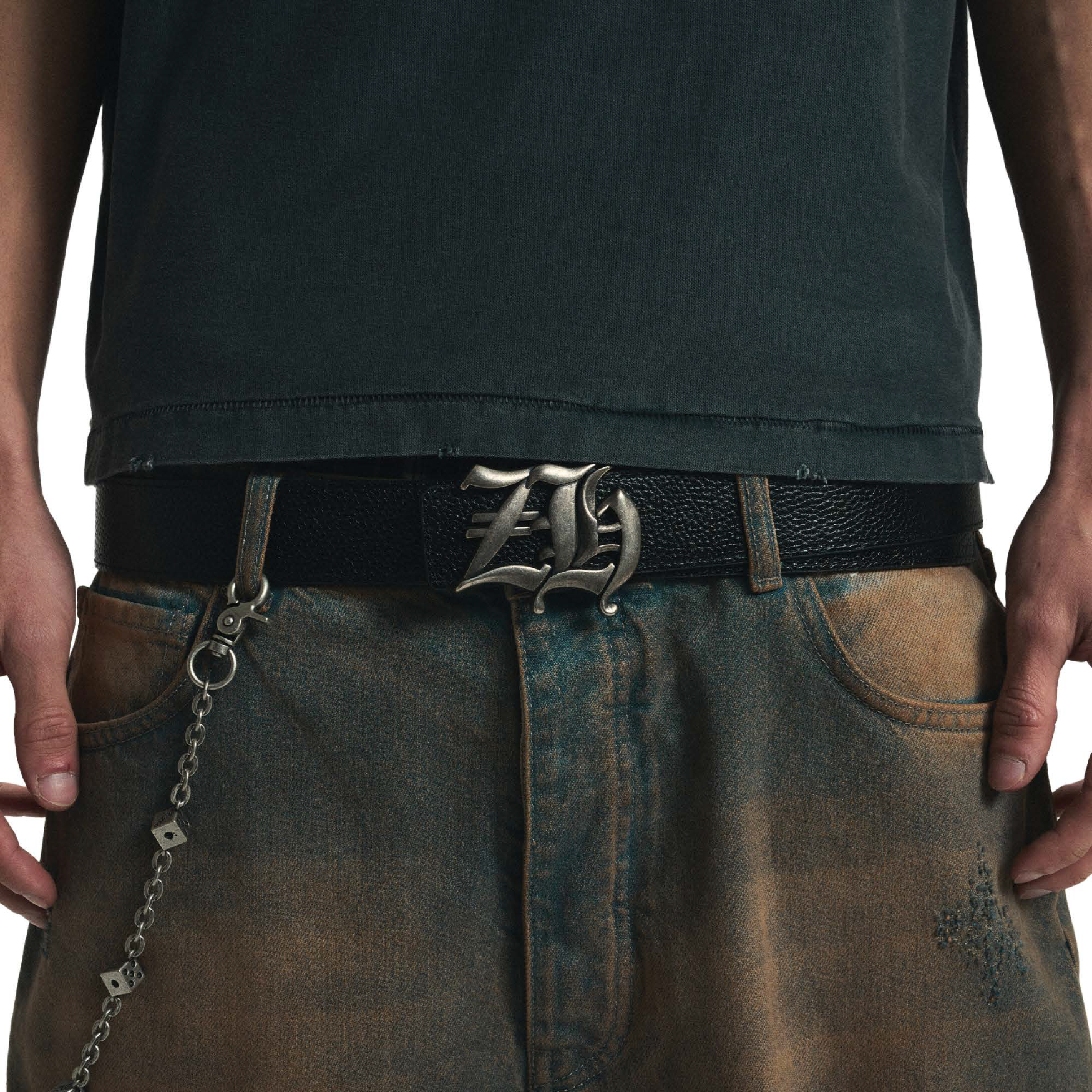 Reversible Leather Belt in Black Checker