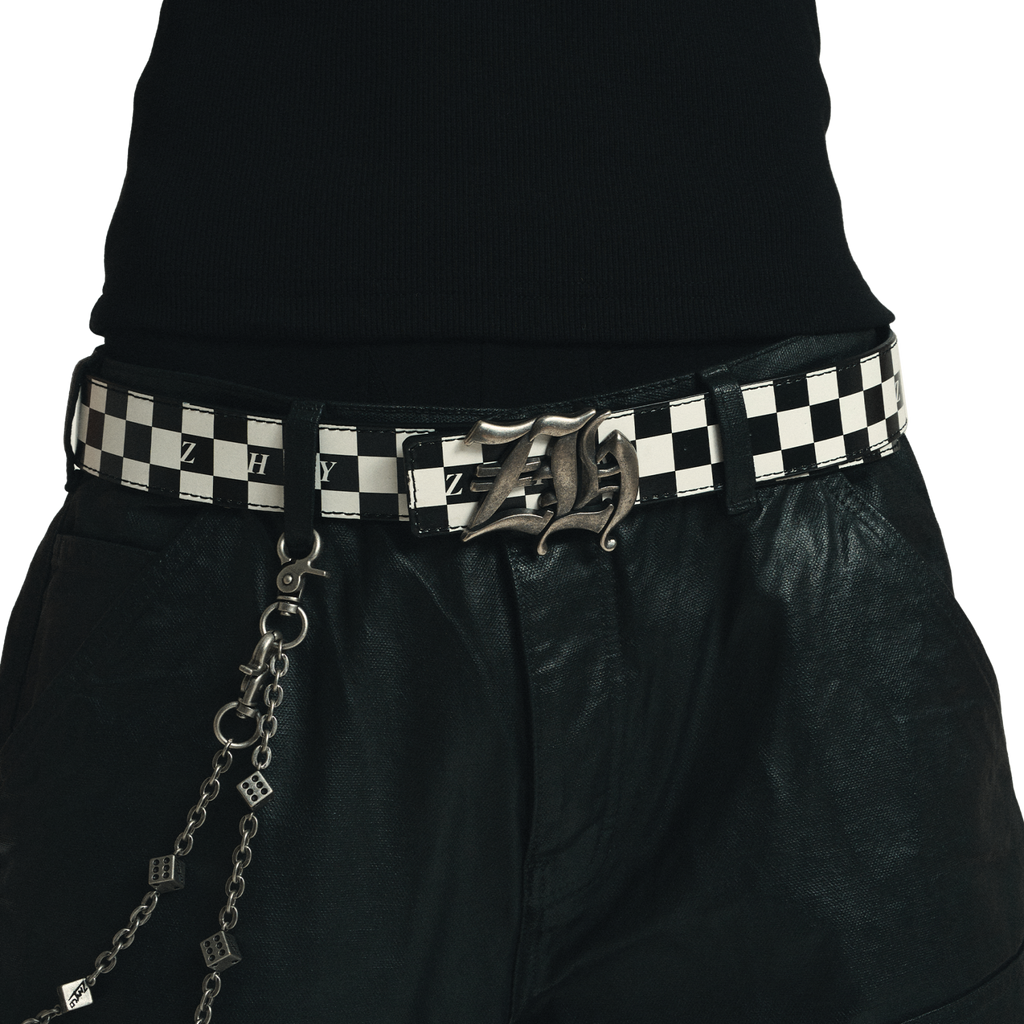 Reversible Leather Belt in Black Checker