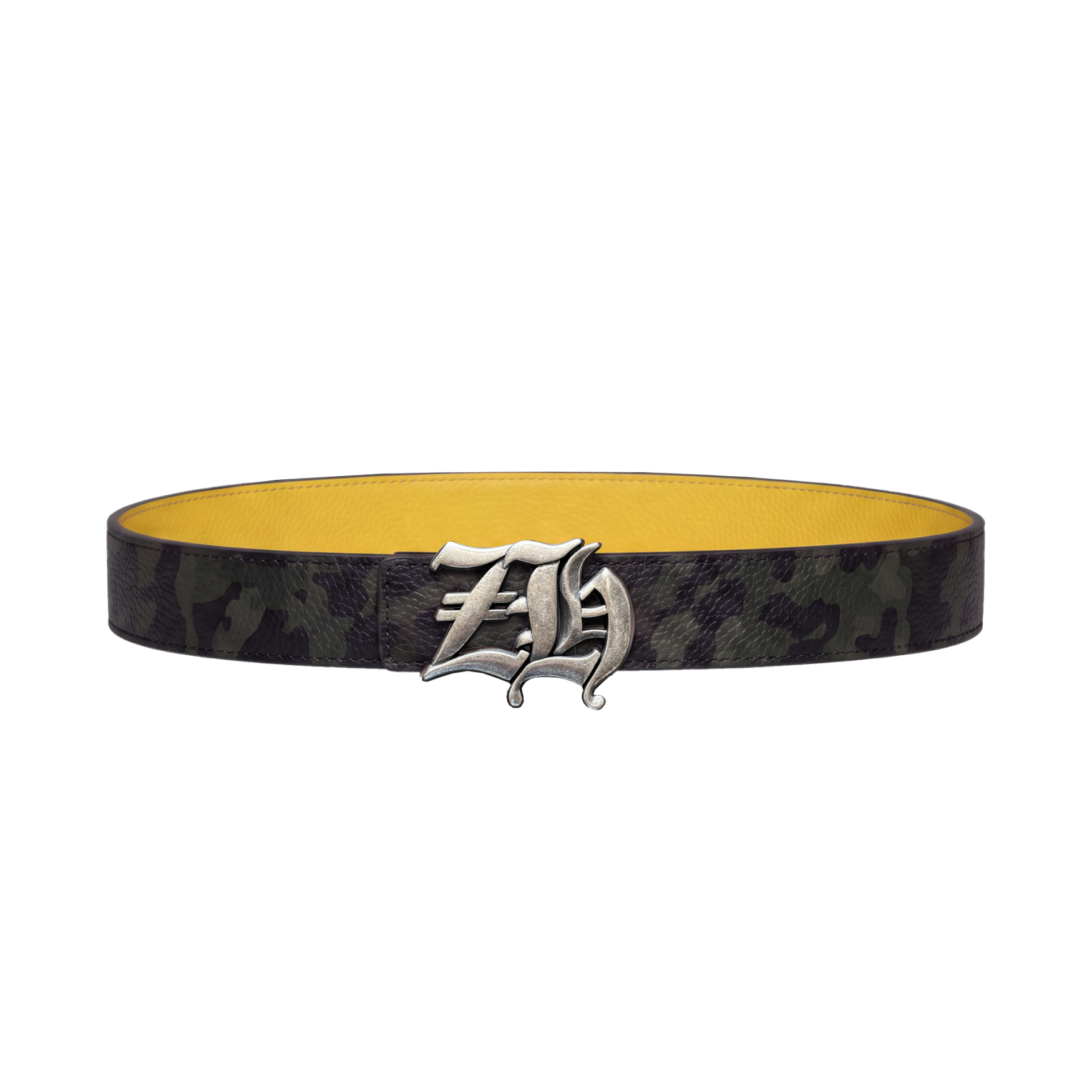 Reversible Leather Belt in Camo/Yellow