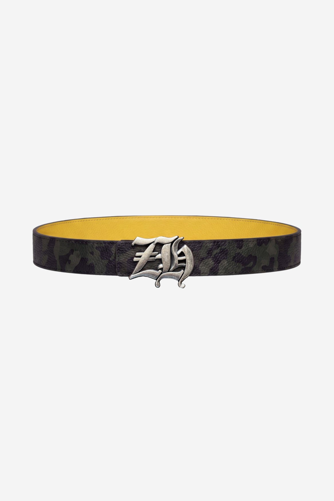 Reversible Leather Belt in Camo/Yellow