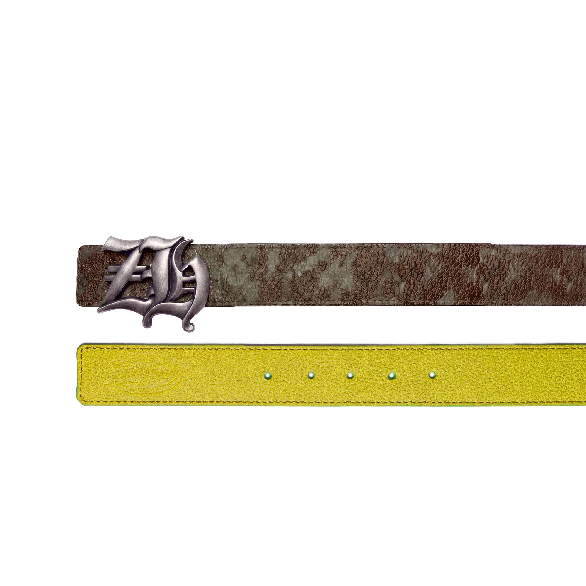 Reversible Leather Belt in Camo/Yellow