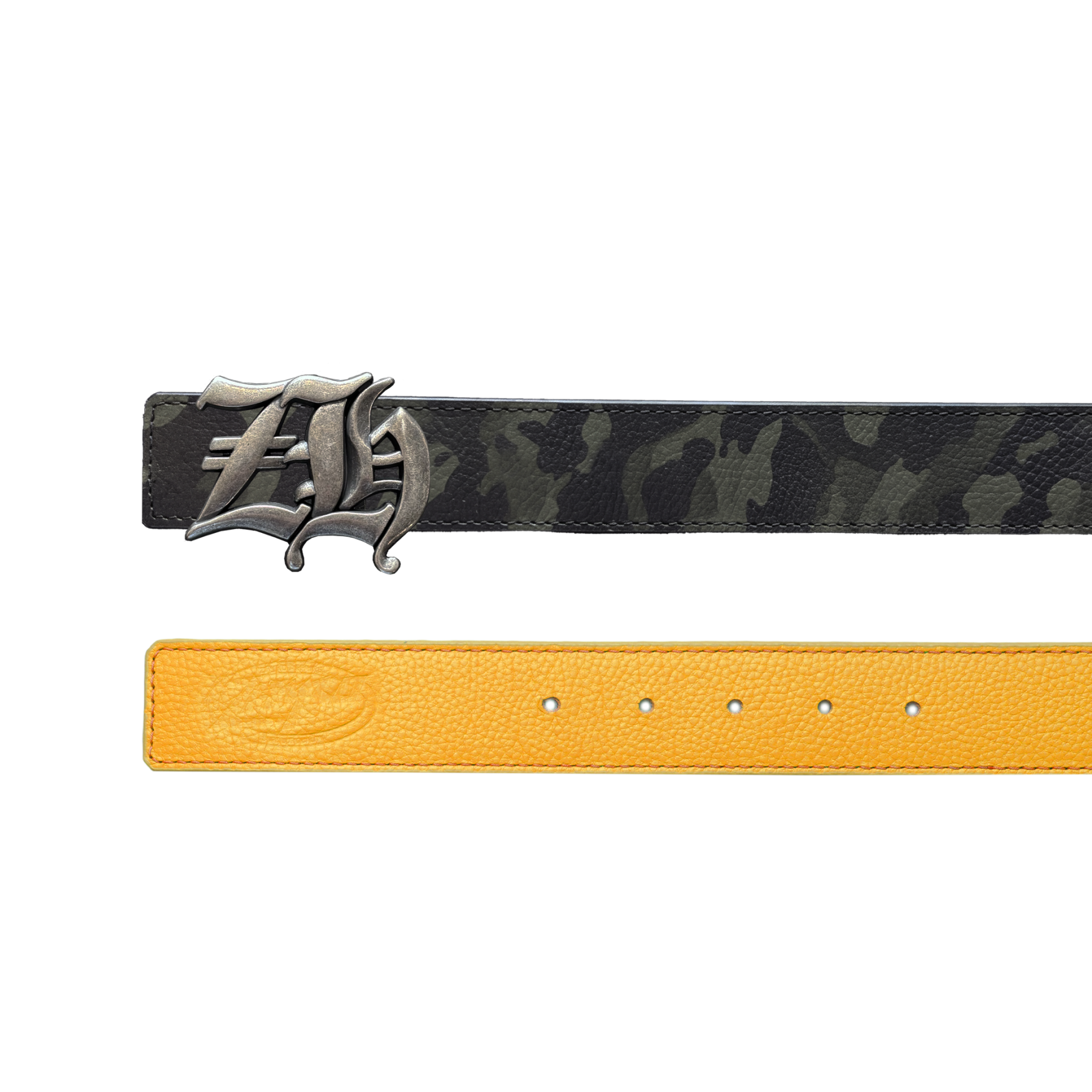 Reversible Leather Belt in Camo/Yellow