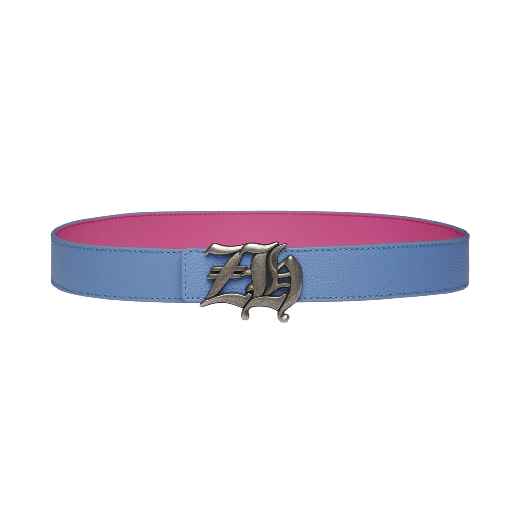 Reversible Leather Belt in Pink/Blue