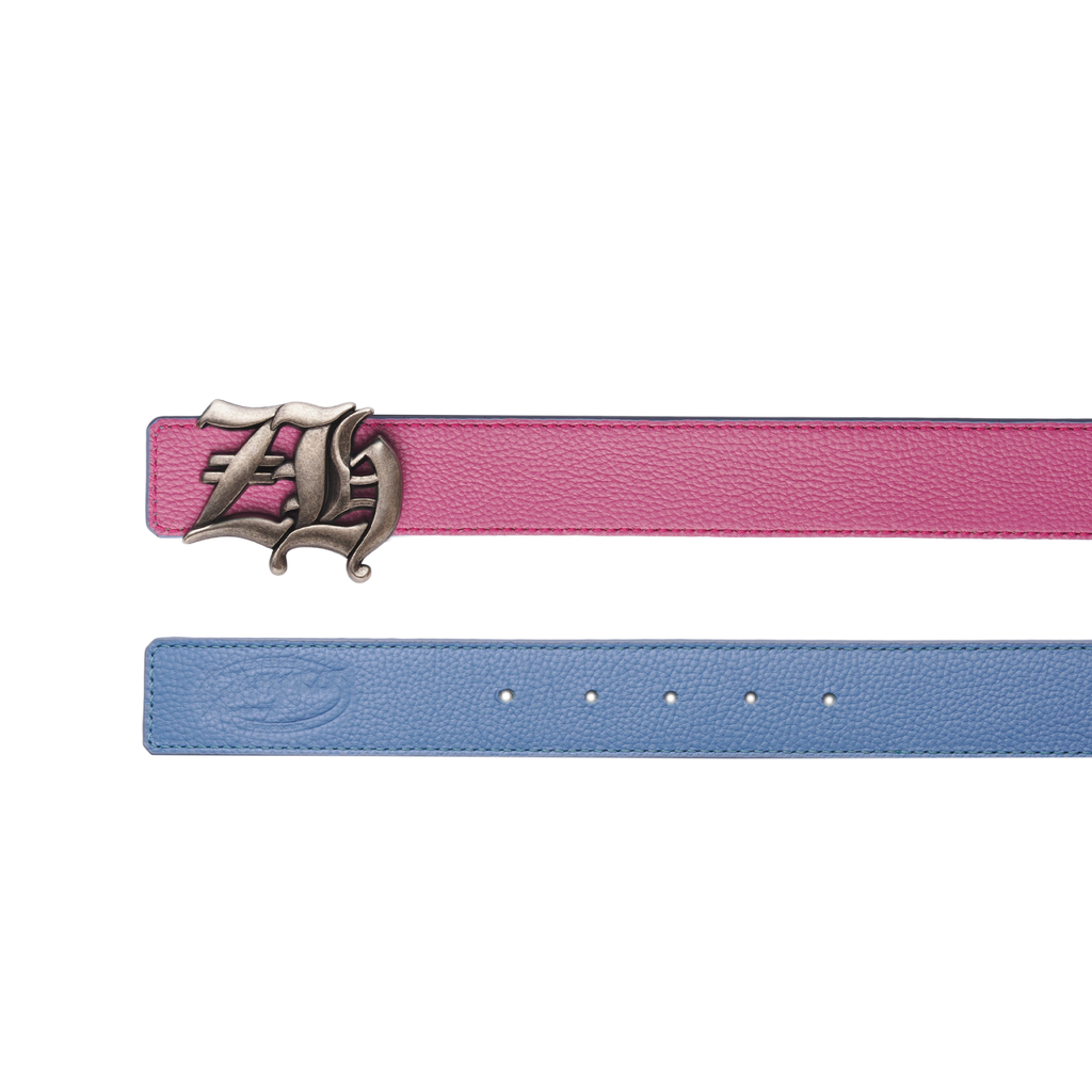 Reversible Leather Belt in Pink/Blue