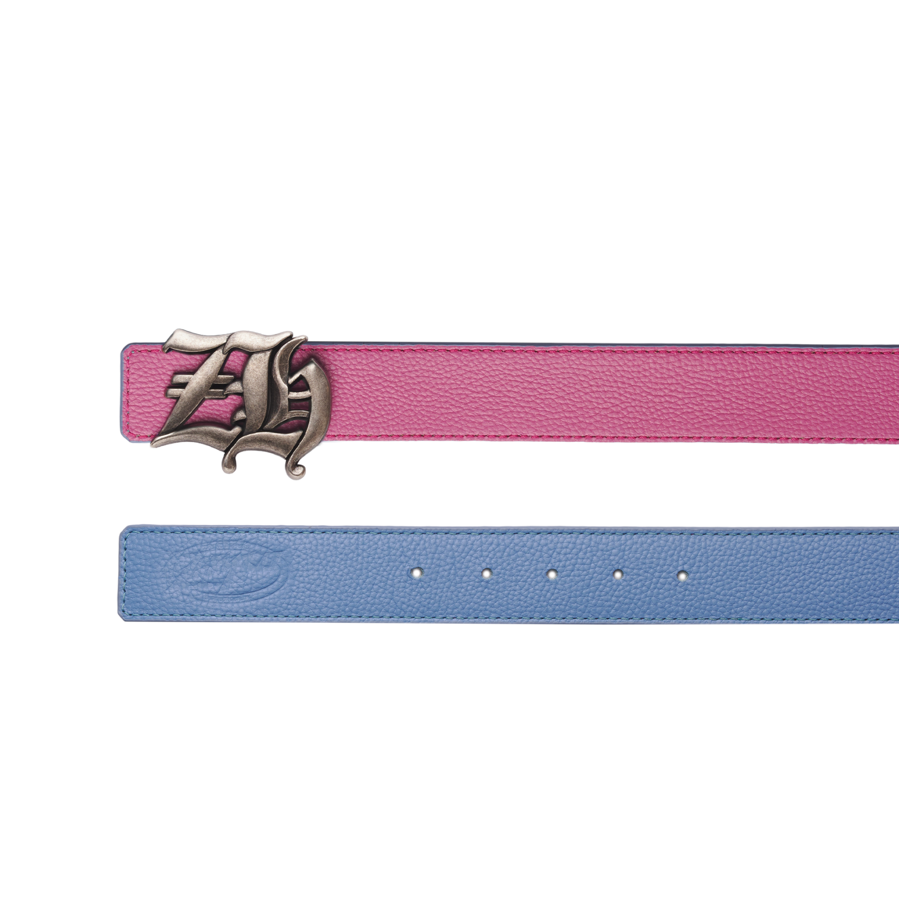 Reversible Leather Belt in Pink/Blue