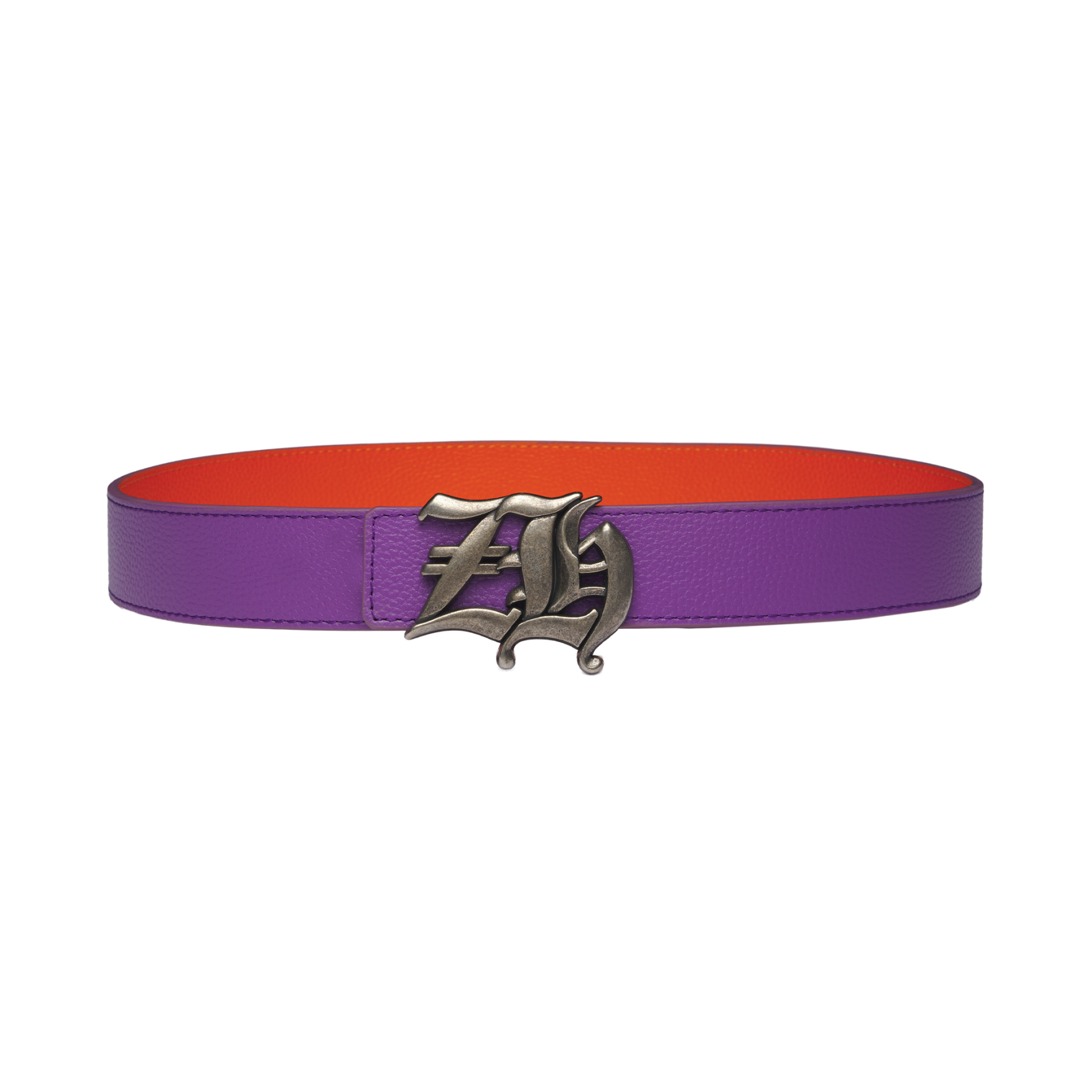 Reversible Leather Belt in Purple/Orange