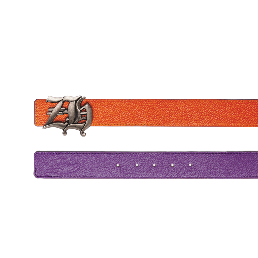 Reversible Leather Belt in Purple/Orange