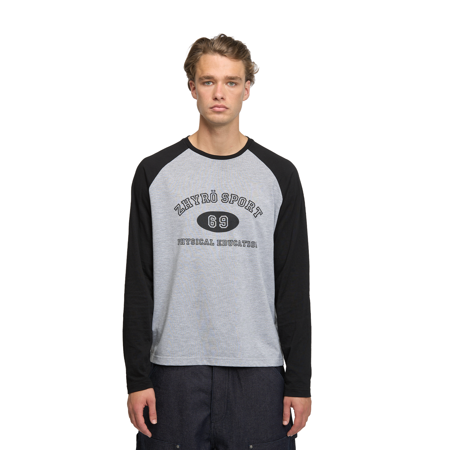 Raglan L/S in Black/Grey Melange