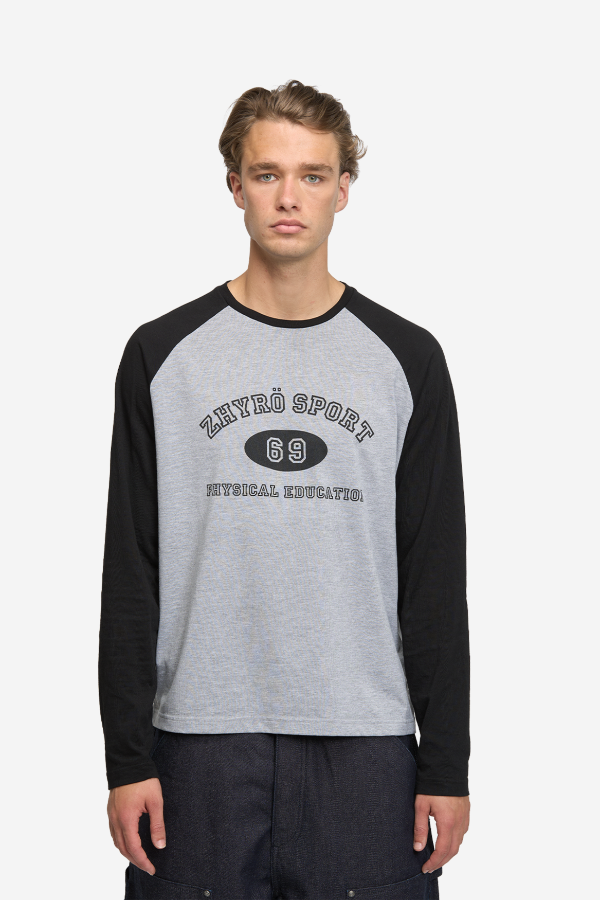 Raglan L/S in Black/Grey Melange